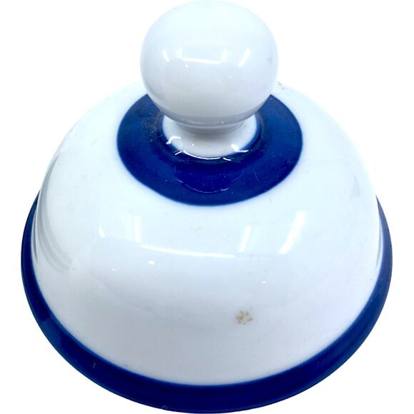 DANSK Blue & White Sugar Bowl w/ Lid & Serving Spoon - Picture 3 of 8